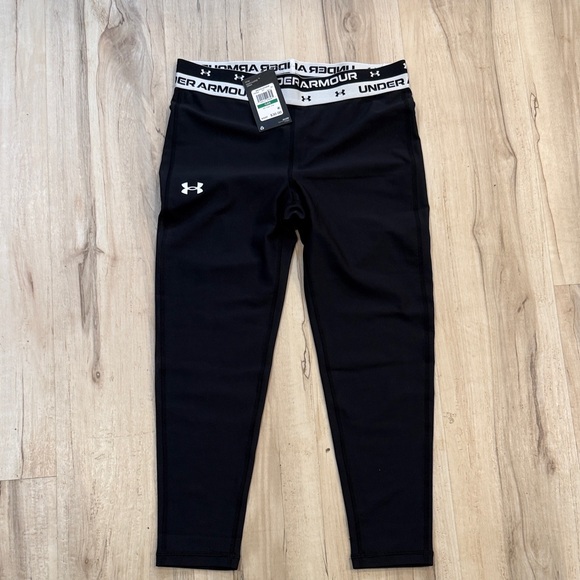 Under Armour Other - Under Armour Black Girls' Performance Leggings with White Logo Waistband